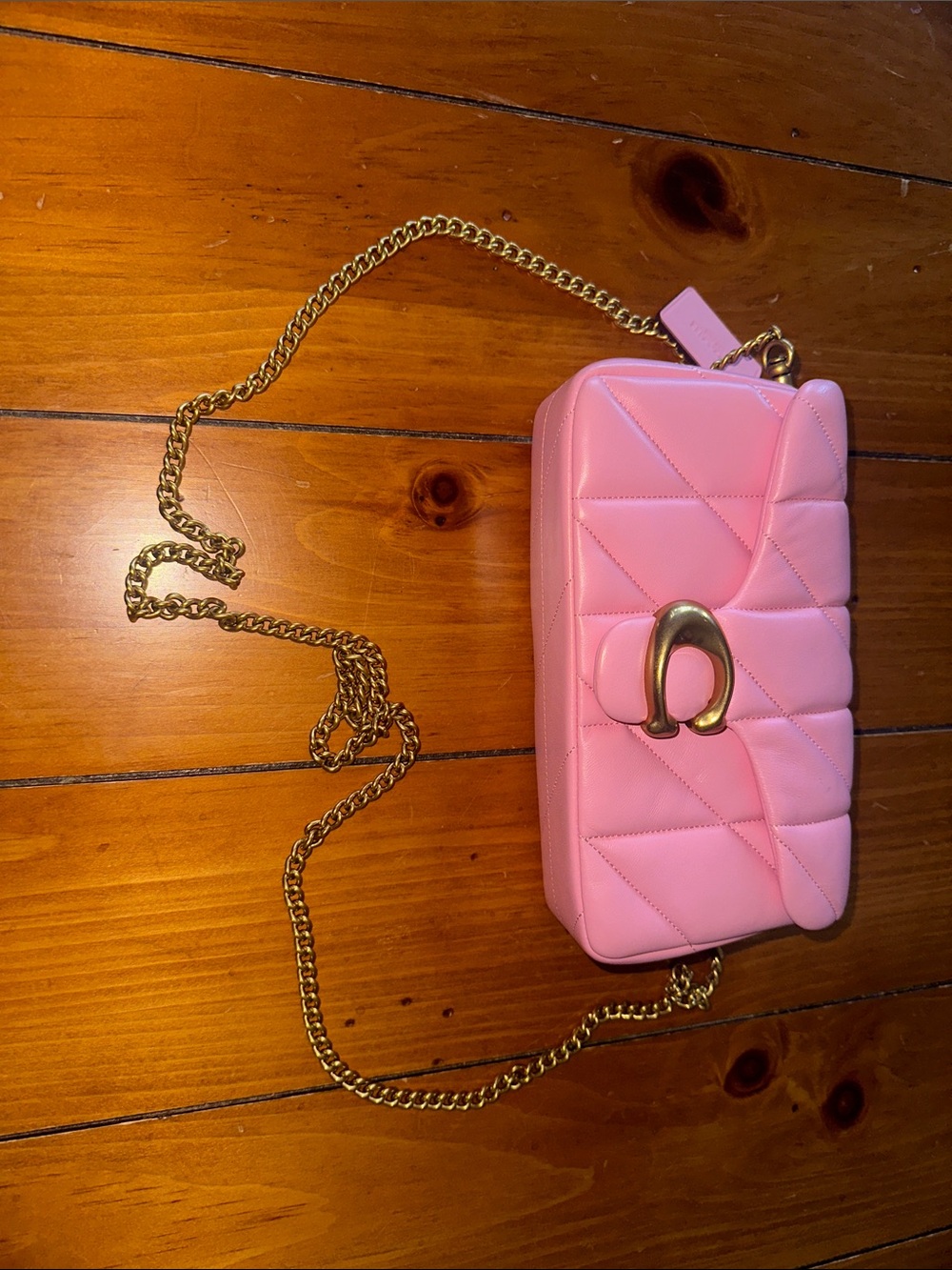 Coach Pink Quilted Crossbody Bag with Gold Chain